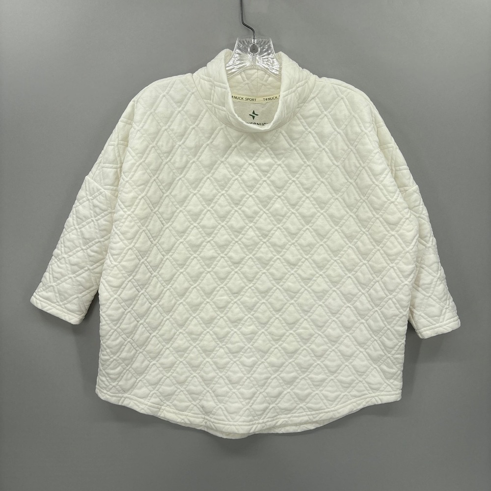 Tuckernuck Sweatshirt Womens XS White Quilted Cowl Neck Tnuck Sport Pullover